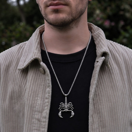 THE MEN THING SS Pendant/ Necklace KINGSCORP (T) - Pure Titanium Steel Scorpion Pendant with Stainless Steel 24inch Round Box Chain, European trending Style for Men & Boy