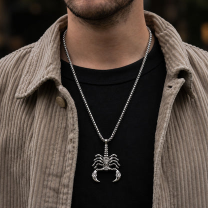 THE MEN THING SS Pendant/ Necklace KINGSCORP (T) - Pure Titanium Steel Scorpion Pendant with Stainless Steel 24inch Round Box Chain, European trending Style for Men & Boy