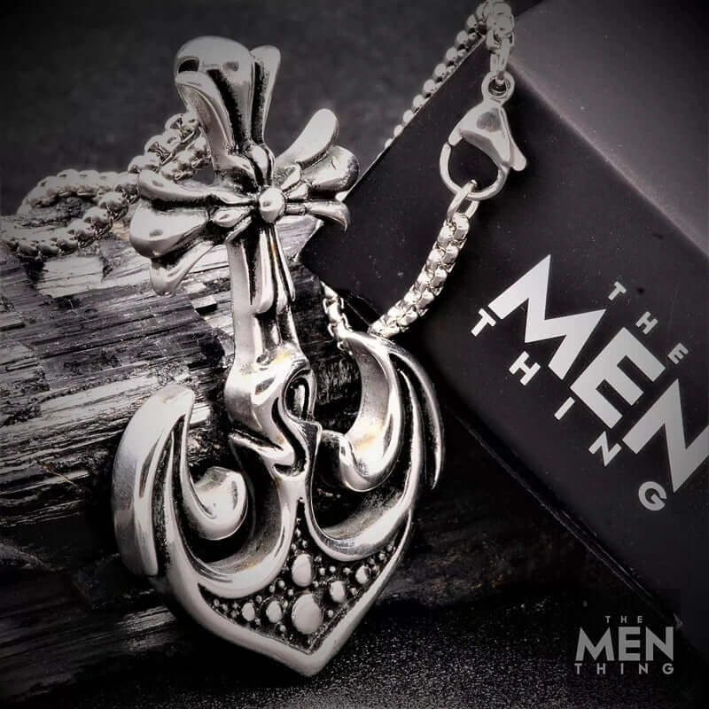 THE MEN THING SS Pendant/ Necklace KUNGS ANCHOR - Pure Titanium Steel Anchor Pendant with 24inch Round Box Chain for Men & Boys