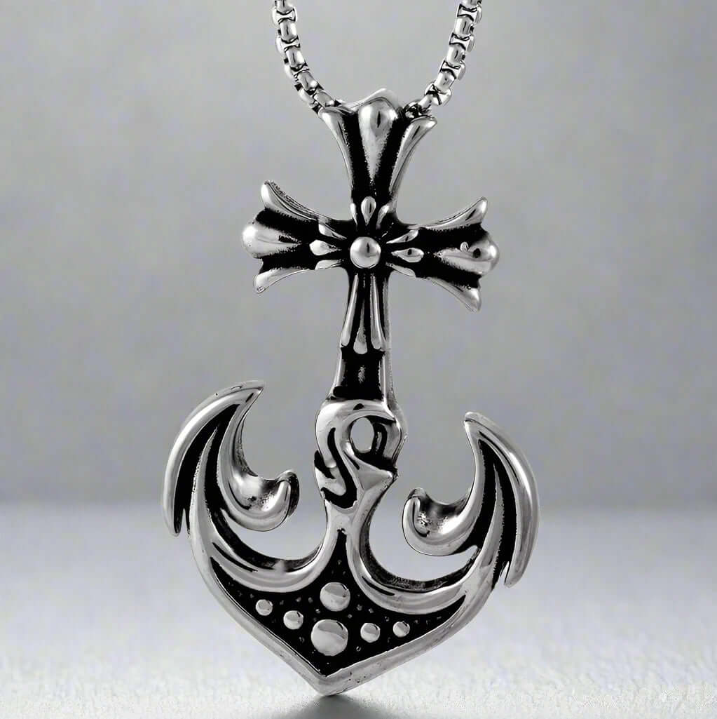 THE MEN THING SS Pendant/ Necklace KUNGS ANCHOR - Pure Titanium Steel Anchor Pendant with 24inch Round Box Chain for Men & Boys