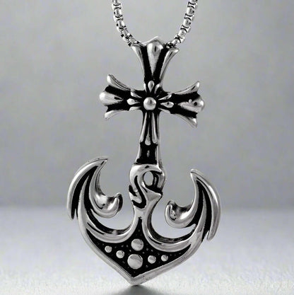 THE MEN THING SS Pendant/ Necklace KUNGS ANCHOR - Pure Titanium Steel Anchor Pendant with 24inch Round Box Chain for Men & Boys