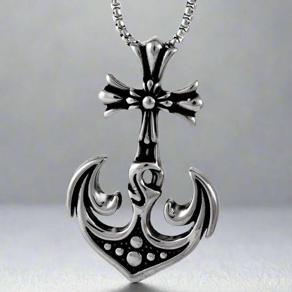 कुंग्स एंकर - पुरुषों और लड़कों के लिए 24 इंच गोल बॉक्स चेन के साथ शुद्ध टाइटेनियम स्टील एंकर पेंडेंट