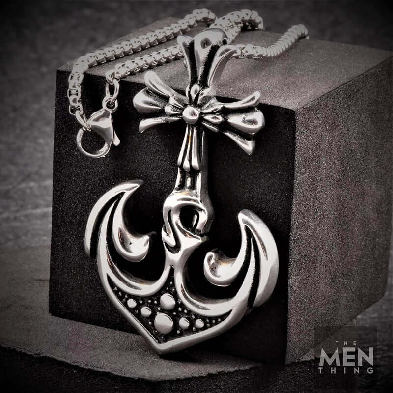 THE MEN THING SS Pendant/ Necklace KUNGS ANCHOR - Pure Titanium Steel Anchor Pendant with 24inch Round Box Chain for Men & Boys