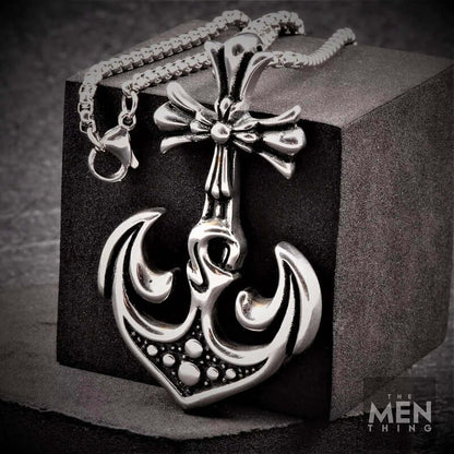 THE MEN THING SS Pendant/ Necklace KUNGS ANCHOR - Pure Titanium Steel Anchor Pendant with 24inch Round Box Chain for Men & Boys