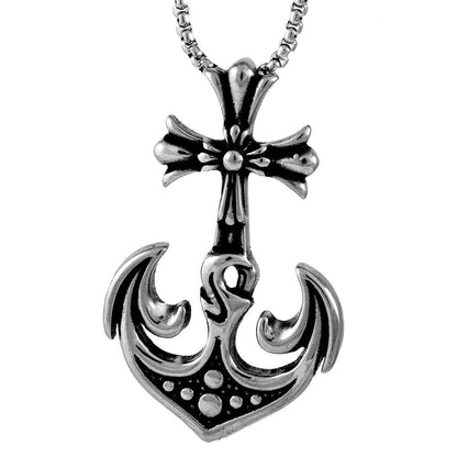 THE MEN THING SS Pendant/ Necklace KUNGS ANCHOR - Pure Titanium Steel Anchor Pendant with 24inch Round Box Chain for Men & Boys