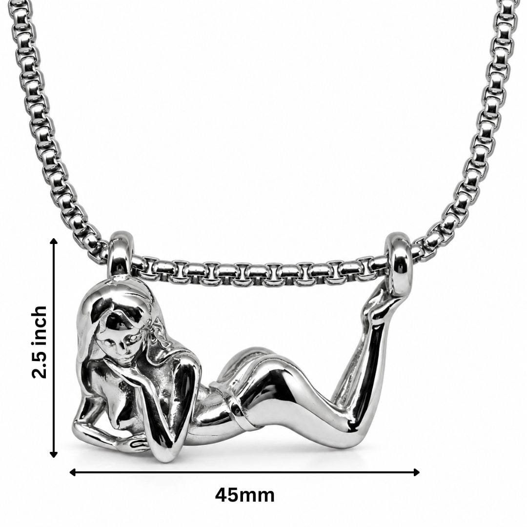 THE MEN THING SS Pendant/ Necklace LADY POSE - 45mm Titanium Steel Pendant with Adjustable Round Box 4mm Chain for Men & Boys (23inch)