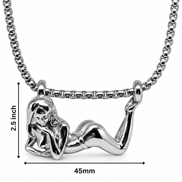 LADY POSE - 45mm Titanium Steel Pendant with Adjustable Round Box 4mm Chain for Men & Boys (23inch)