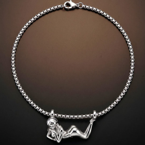 LADY POSE - 45mm Titanium Steel Pendant with Adjustable Round Box 4mm Chain for Men & Boys (23inch)