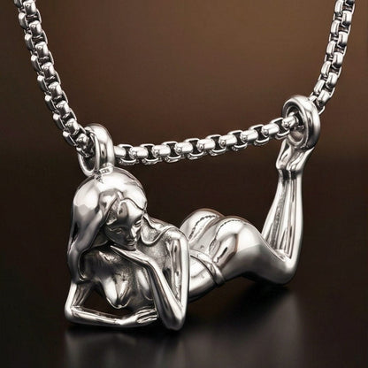 THE MEN THING SS Pendant/ Necklace LADY POSE - 45mm Titanium Steel Pendant with Adjustable Round Box 4mm Chain for Men & Boys (23inch)