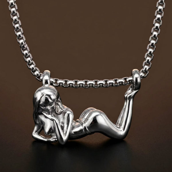 LADY POSE - 45mm Titanium Steel Pendant with Adjustable Round Box 4mm Chain for Men & Boys (23inch)