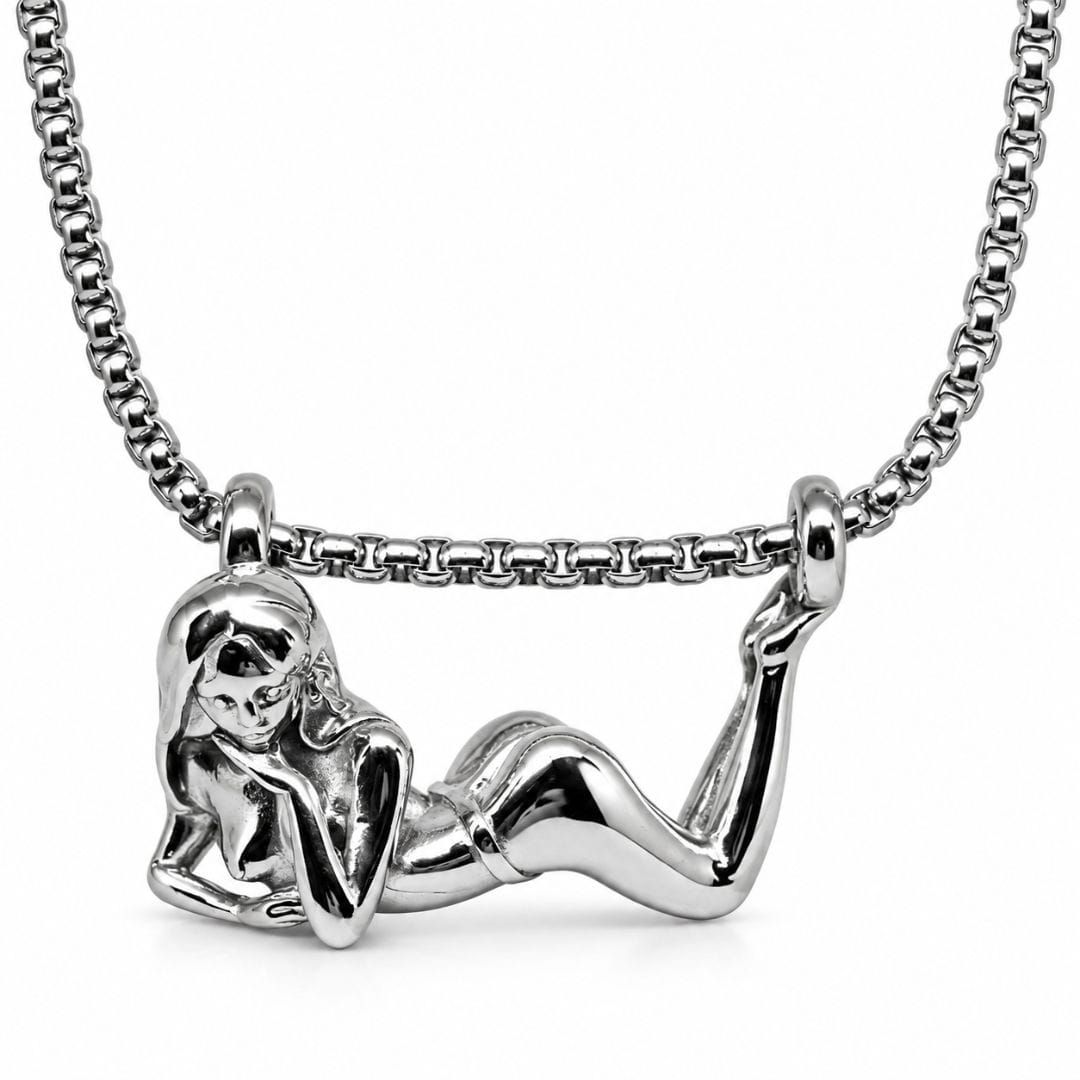 THE MEN THING SS Pendant/ Necklace LADY POSE - 45mm Titanium Steel Pendant with Adjustable Round Box 4mm Chain for Men & Boys (23inch)