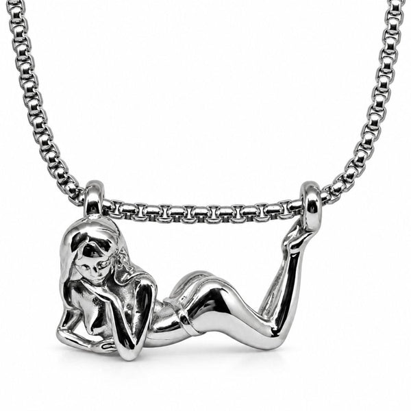 LADY POSE - 45mm Titanium Steel Pendant with Adjustable Round Box 4mm Chain for Men & Boys (23inch)