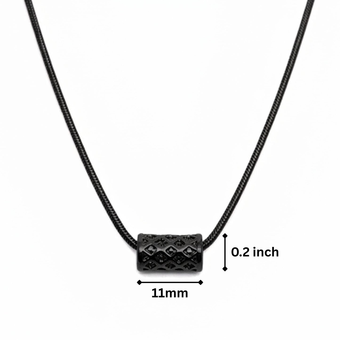 THE MEN THING SS Pendant/ Necklace LATTICE CYLINDER - BLACK - 11mm Titanium Steel Pendant with 19 to21 inch Adjustable Snake 3mm Chain for Men & Boys