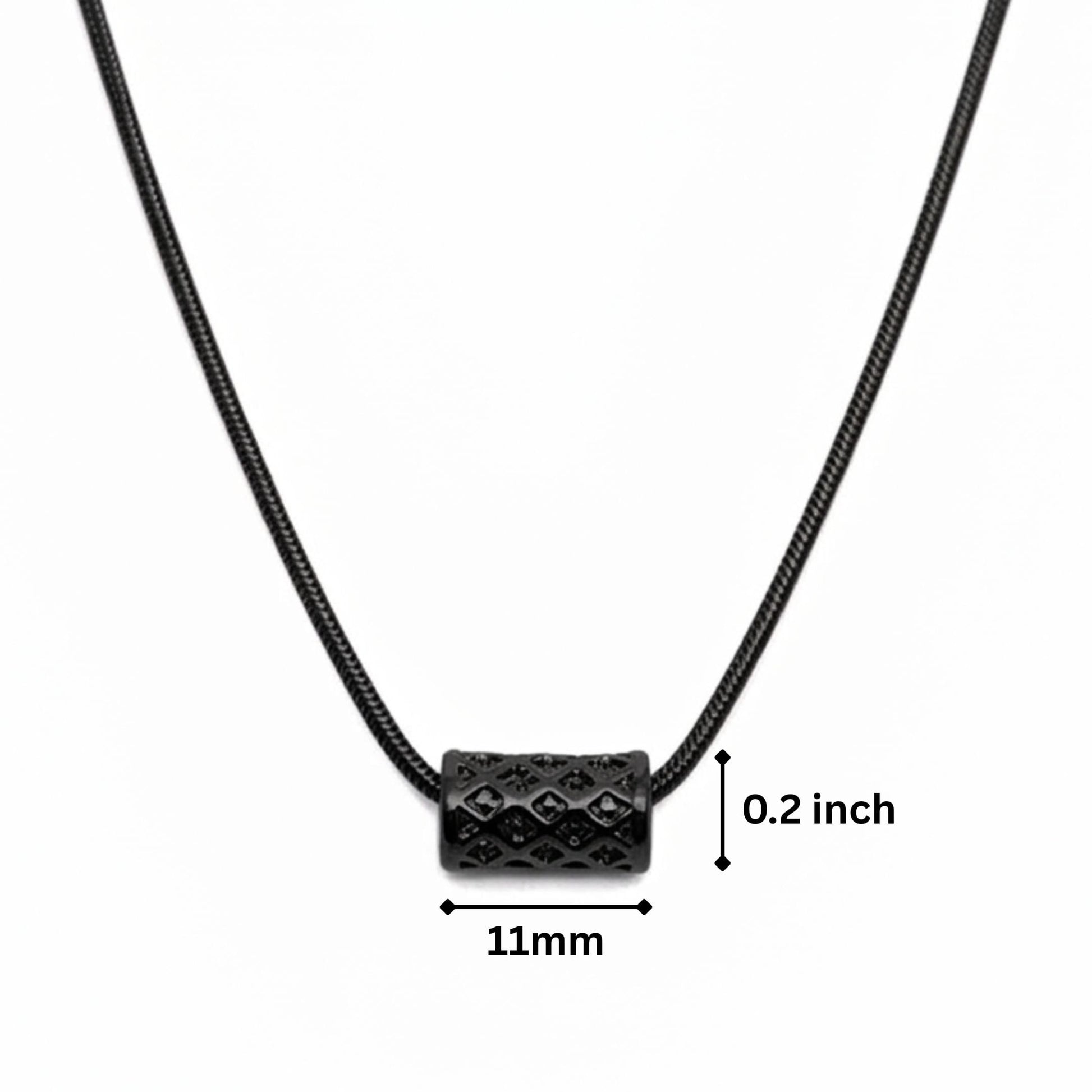 THE MEN THING SS Pendant/ Necklace LATTICE CYLINDER - BLACK - 11mm Titanium Steel Pendant with 19 to21 inch Adjustable Snake 3mm Chain for Men & Boys