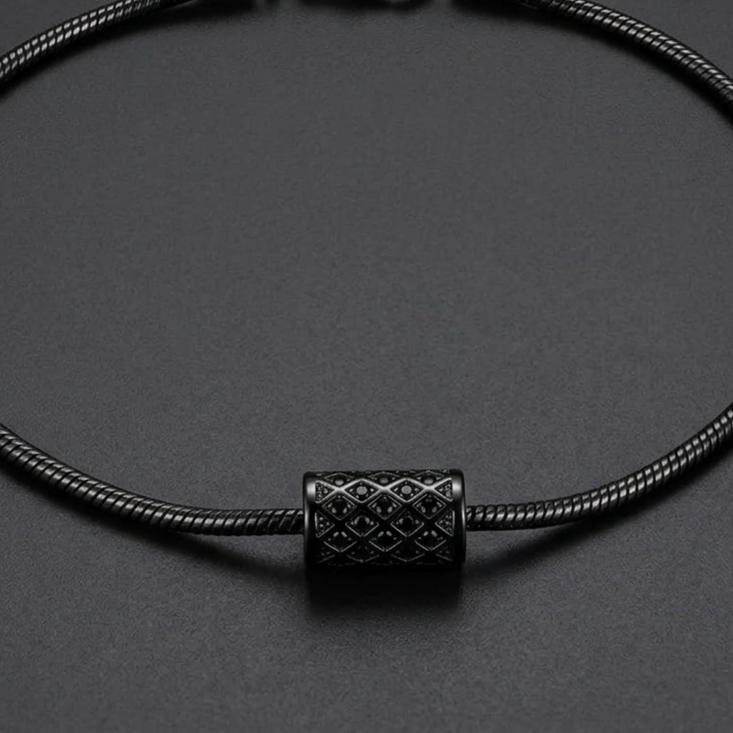 THE MEN THING SS Pendant/ Necklace LATTICE CYLINDER - BLACK - 11mm Titanium Steel Pendant with 19 to21 inch Adjustable Snake 3mm Chain for Men & Boys