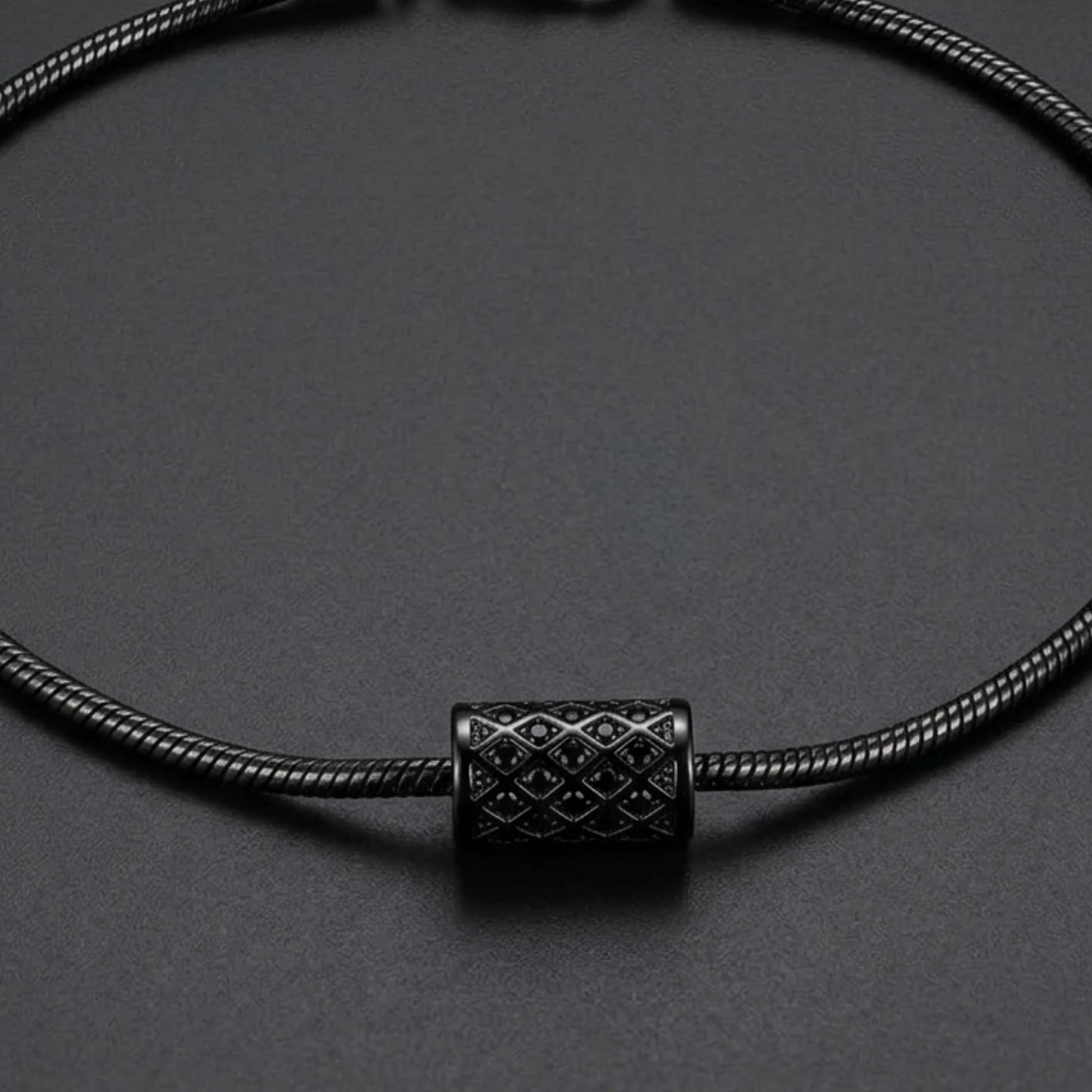 THE MEN THING SS Pendant/ Necklace LATTICE CYLINDER - BLACK - 11mm Titanium Steel Pendant with 19 to21 inch Adjustable Snake 3mm Chain for Men & Boys