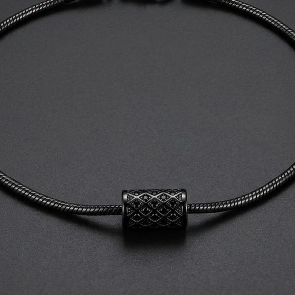 LATTICE CYLINDER - BLACK - 11mm Titanium Steel Pendant with 19 to21 inch Adjustable Snake 3mm Chain for Men & Boys