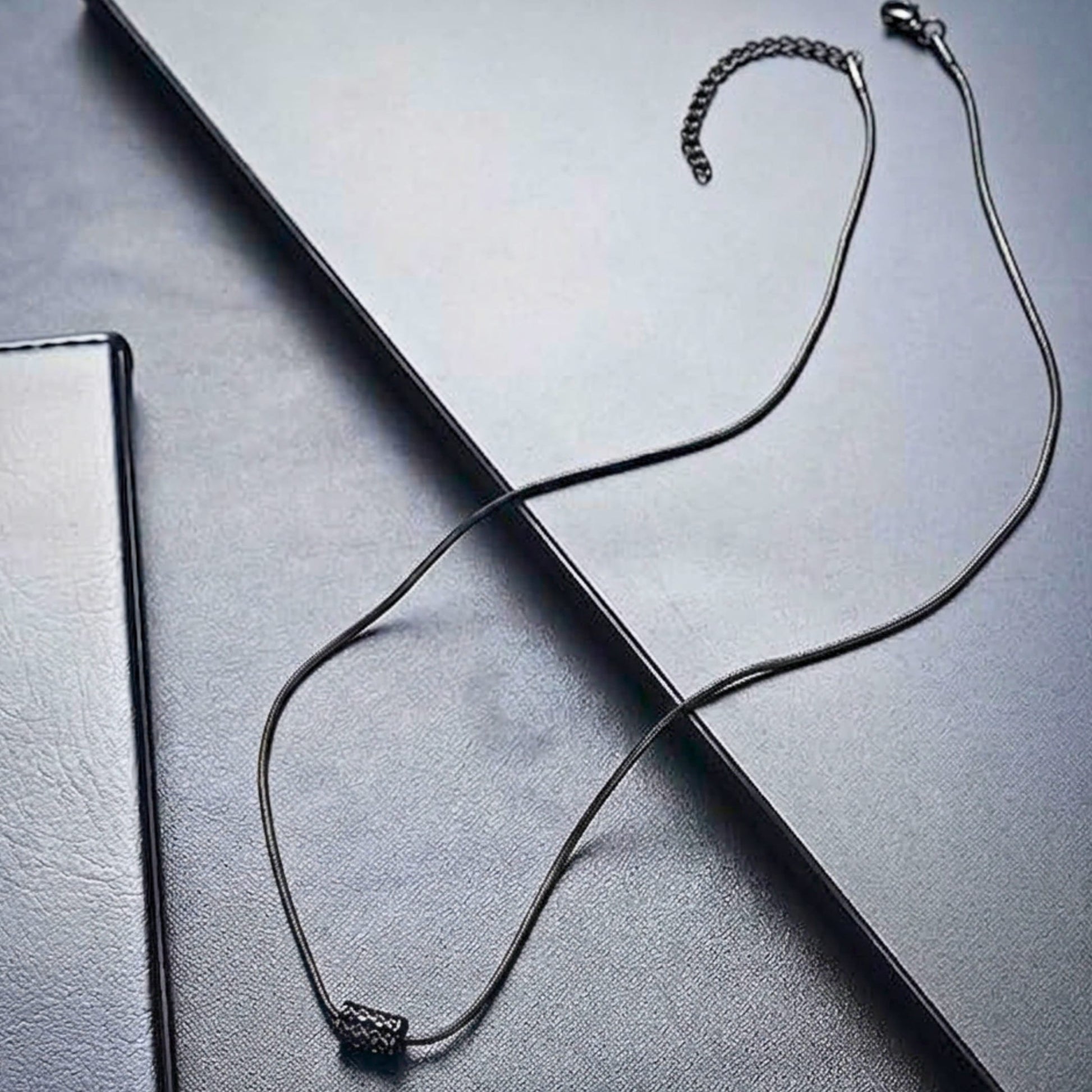 THE MEN THING SS Pendant/ Necklace LATTICE CYLINDER - BLACK - 11mm Titanium Steel Pendant with 19 to21 inch Adjustable Snake 3mm Chain for Men & Boys