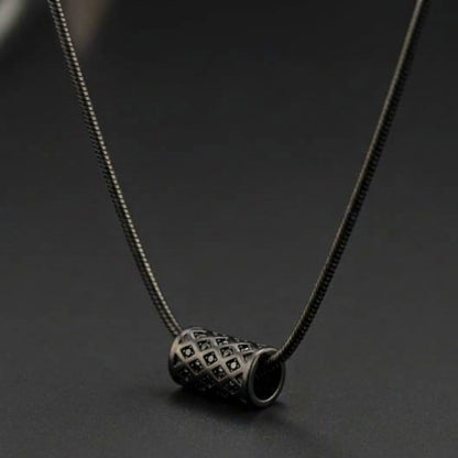 THE MEN THING SS Pendant/ Necklace LATTICE CYLINDER - BLACK - 11mm Titanium Steel Pendant with 19 to21 inch Adjustable Snake 3mm Chain for Men & Boys
