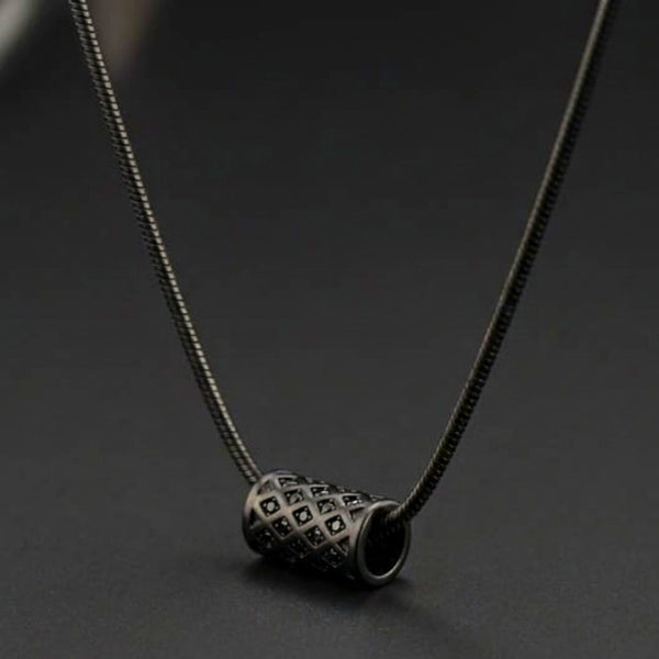 LATTICE CYLINDER - BLACK - 11mm Titanium Steel Pendant with 19 to21 inch Adjustable Snake 3mm Chain for Men & Boys