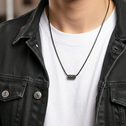 THE MEN THING SS Pendant/ Necklace LATTICE CYLINDER - BLACK - 11mm Titanium Steel Pendant with 19 to21 inch Adjustable Snake 3mm Chain for Men & Boys