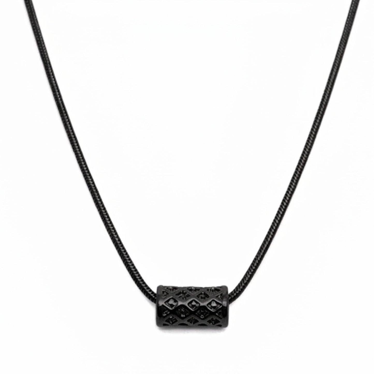 THE MEN THING SS Pendant/ Necklace LATTICE CYLINDER - BLACK - 11mm Titanium Steel Pendant with 19 to21 inch Adjustable Snake 3mm Chain for Men & Boys