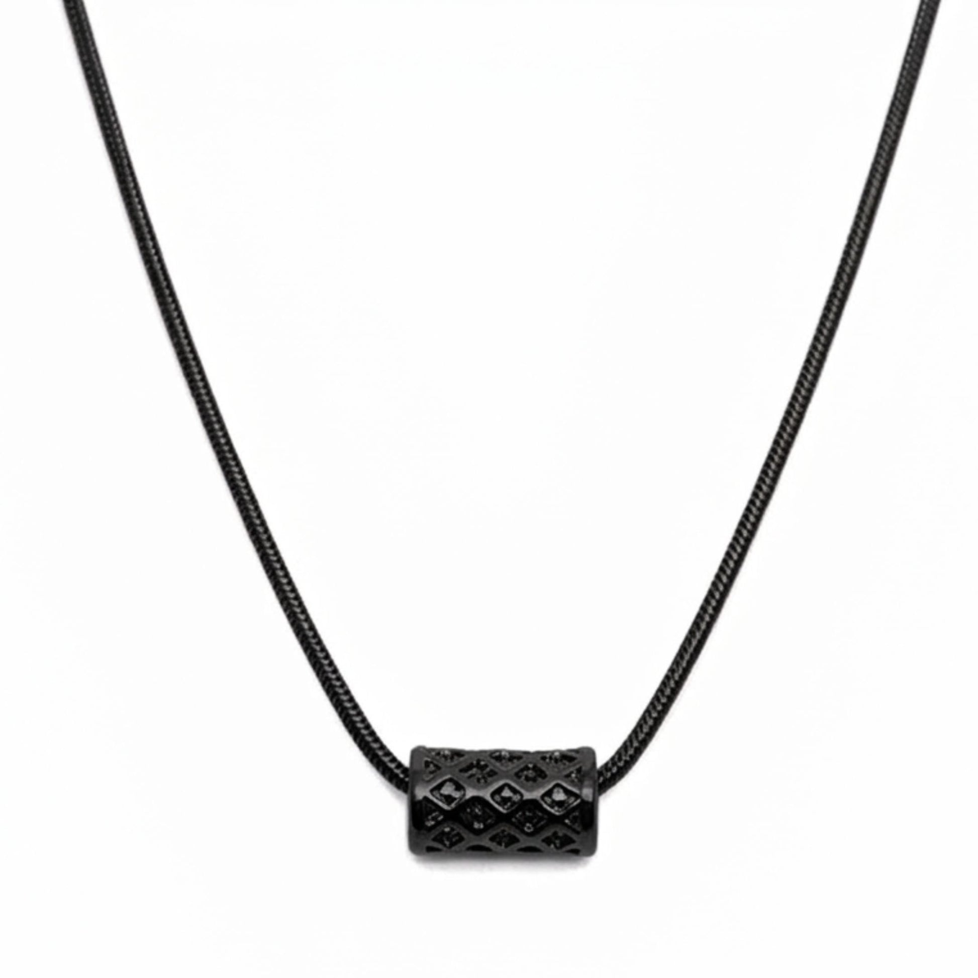 THE MEN THING SS Pendant/ Necklace LATTICE CYLINDER - BLACK - 11mm Titanium Steel Pendant with 19 to21 inch Adjustable Snake 3mm Chain for Men & Boys