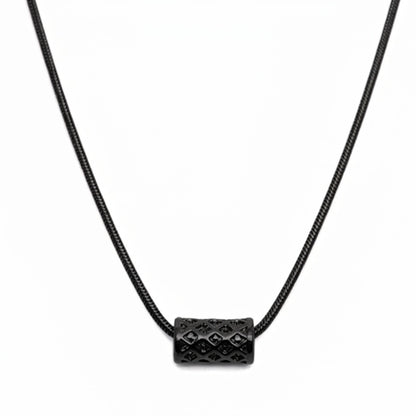 THE MEN THING SS Pendant/ Necklace LATTICE CYLINDER - BLACK - 11mm Titanium Steel Pendant with 19 to21 inch Adjustable Snake 3mm Chain for Men & Boys