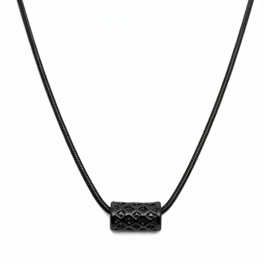THE MEN THING SS Pendant/ Necklace LATTICE CYLINDER - BLACK - 11mm Titanium Steel Pendant with 19 to21 inch Adjustable Snake 3mm Chain for Men & Boys