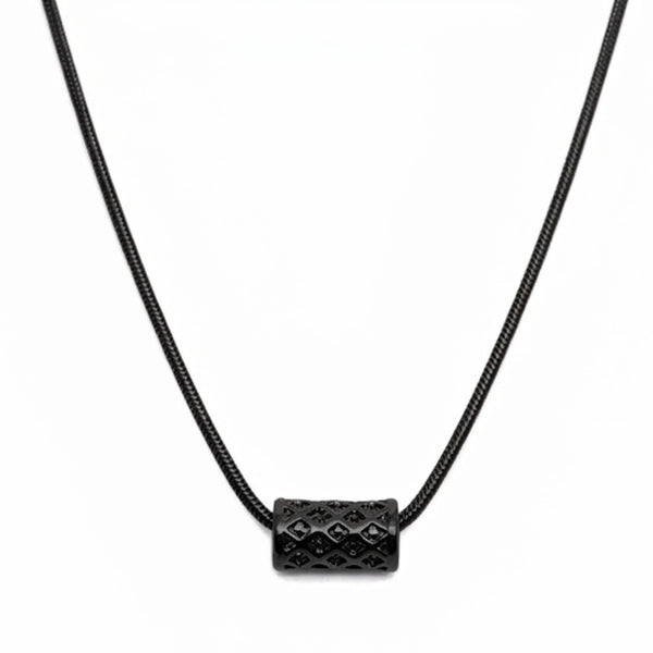 LATTICE CYLINDER - BLACK - 11mm Titanium Steel Pendant with 19 to21 inch Adjustable Snake 3mm Chain for Men & Boys