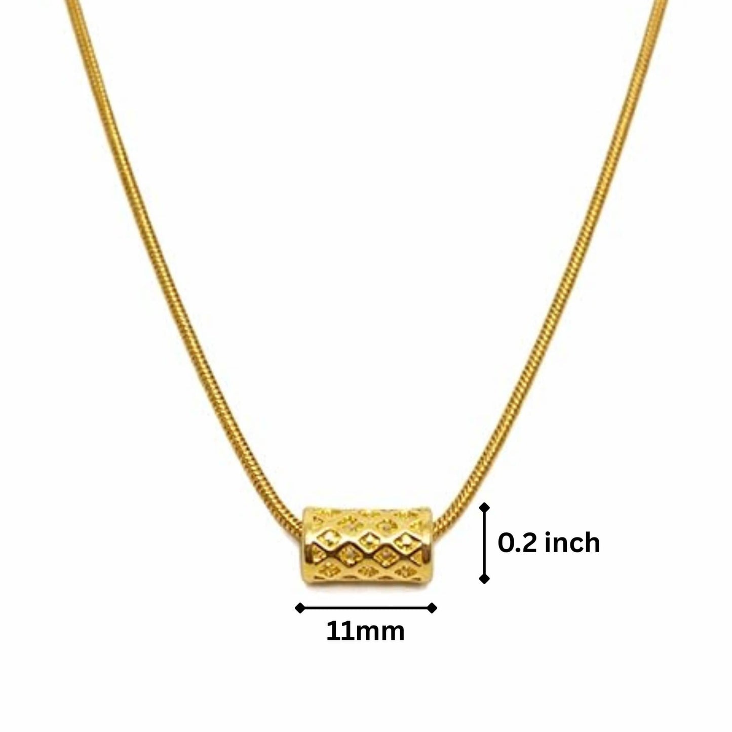 THE MEN THING SS Pendant/ Necklace LATTICE CYLINDER - GOLDEN - 11mm Pure Titanium Steel Pendant with 19 to21 inch Adjustable Snake 3mm Golden Chain for Men & Boys