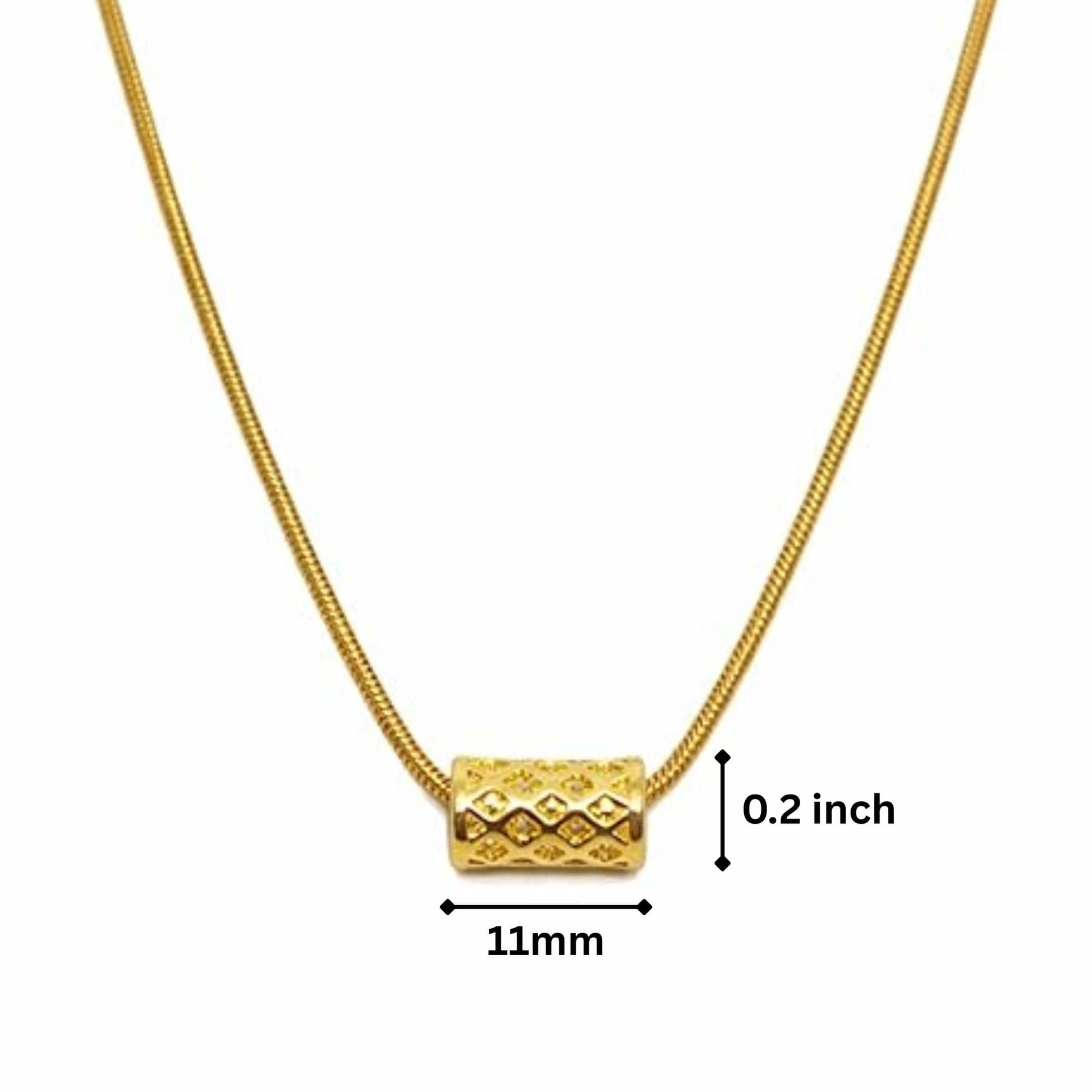 THE MEN THING SS Pendant/ Necklace LATTICE CYLINDER - GOLDEN - 11mm Pure Titanium Steel Pendant with 19 to21 inch Adjustable Snake 3mm Golden Chain for Men & Boys