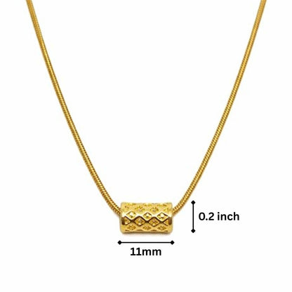 THE MEN THING SS Pendant/ Necklace LATTICE CYLINDER - GOLDEN - 11mm Pure Titanium Steel Pendant with 19 to21 inch Adjustable Snake 3mm Golden Chain for Men & Boys
