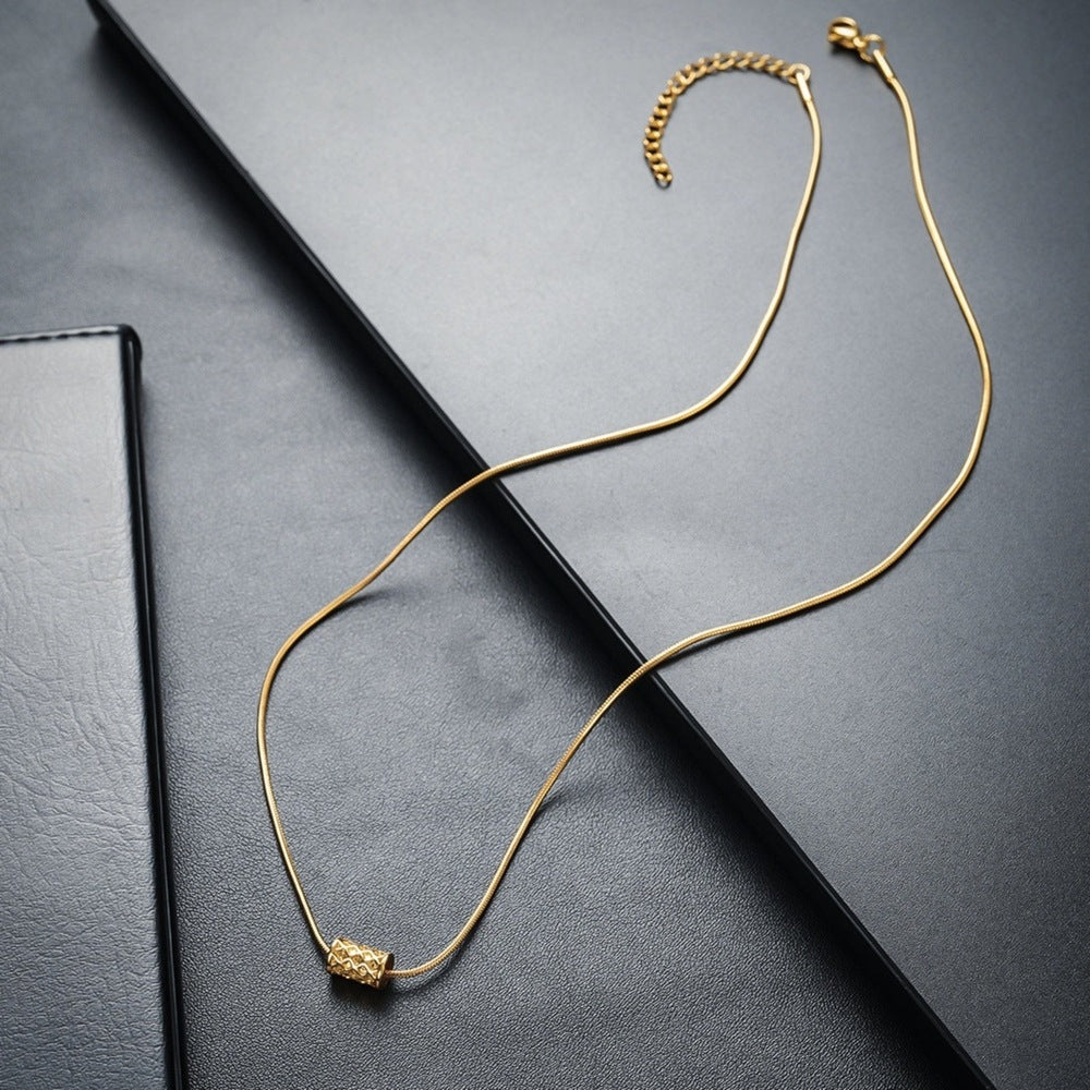 THE MEN THING SS Pendant/ Necklace LATTICE CYLINDER - GOLDEN - 7mm Pure Titanium Steel Pendant with 19 to21 inch Adjustable Snake 3mm Golden Chain for Men & Boys