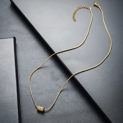 THE MEN THING SS Pendant/ Necklace LATTICE CYLINDER - GOLDEN - 7mm Pure Titanium Steel Pendant with 19 to21 inch Adjustable Snake 3mm Golden Chain for Men & Boys