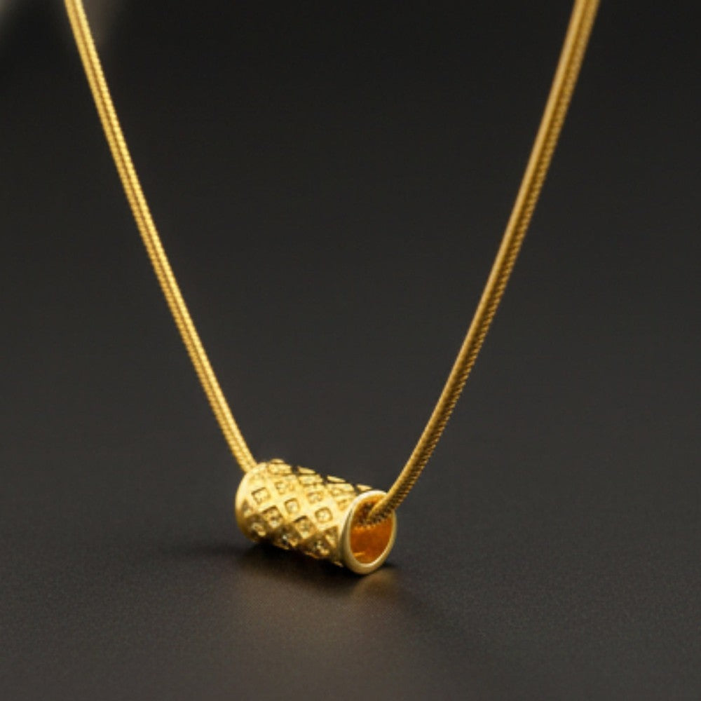 THE MEN THING SS Pendant/ Necklace LATTICE CYLINDER - GOLDEN - 7mm Pure Titanium Steel Pendant with 19 to21 inch Adjustable Snake 3mm Golden Chain for Men & Boys