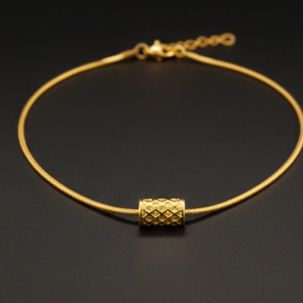 THE MEN THING SS Pendant/ Necklace LATTICE CYLINDER - GOLDEN - 7mm Pure Titanium Steel Pendant with 19 to21 inch Adjustable Snake 3mm Golden Chain for Men & Boys