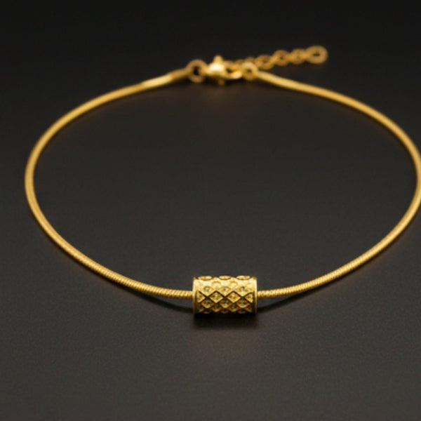 LATTICE CYLINDER - GOLDEN - 11mm Pure Titanium Steel Pendant with 19 to21 inch Adjustable Snake 3mm Golden Chain for Men & Boys