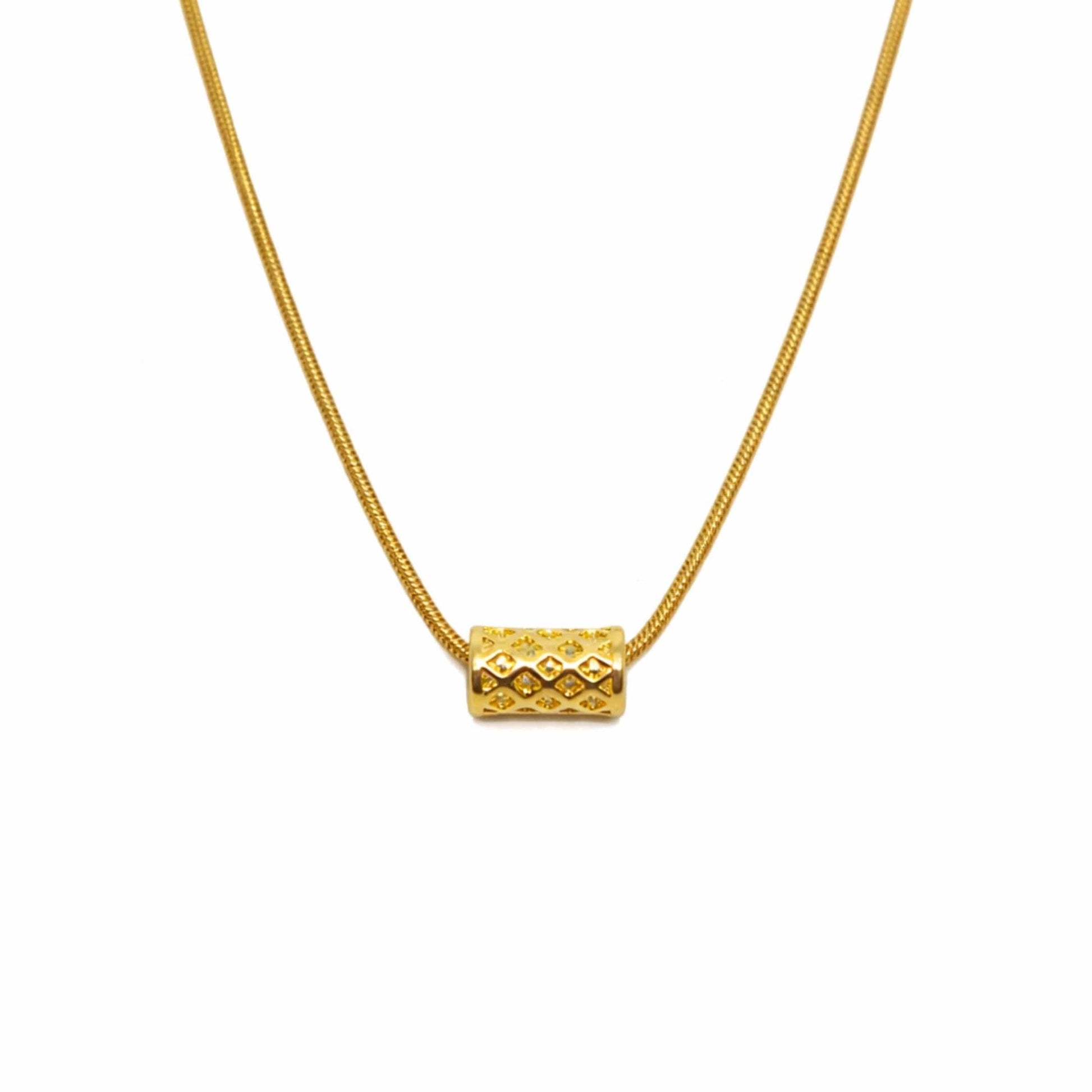 THE MEN THING SS Pendant/ Necklace LATTICE CYLINDER - GOLDEN - 7mm Pure Titanium Steel Pendant with 19 to21 inch Adjustable Snake 3mm Golden Chain for Men & Boys