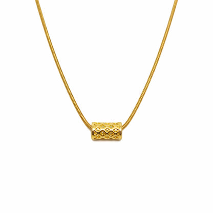 THE MEN THING SS Pendant/ Necklace LATTICE CYLINDER - GOLDEN - 7mm Pure Titanium Steel Pendant with 19 to21 inch Adjustable Snake 3mm Golden Chain for Men & Boys