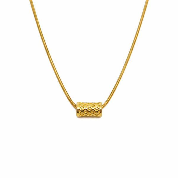 LATTICE CYLINDER - GOLDEN - 11mm Pure Titanium Steel Pendant with 19 to21 inch Adjustable Snake 3mm Golden Chain for Men & Boys