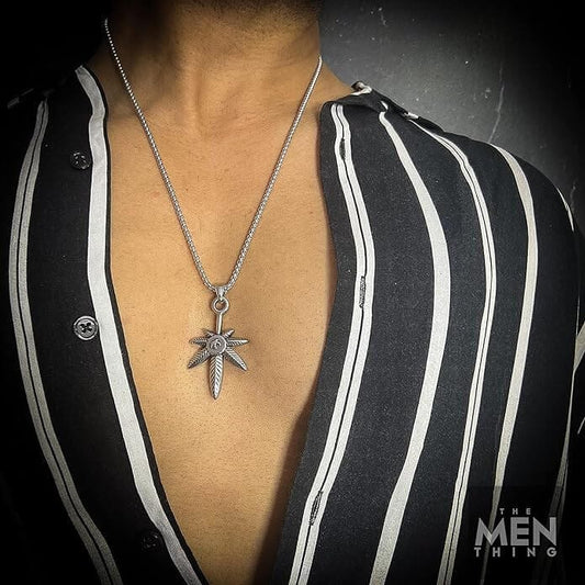 THE MEN THING SS Pendant/ Necklace LEAF OF LIFE - Pure Titanium Steel Pendant with 24inch Round Box Chain for Men & Boys