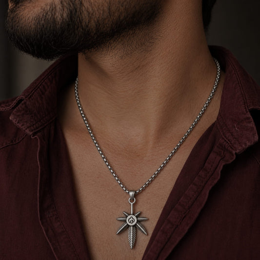 THE MEN THING SS Pendant/ Necklace LEAF OF LIFE - Pure Titanium Steel Pendant with 24inch Round Box Chain for Men & Boys