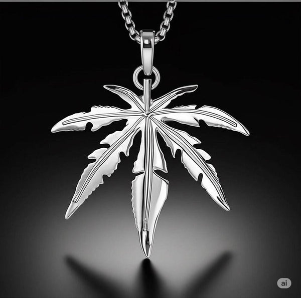 LEAFEN - स्टेनलेस स्टील 24 इंच गोल बॉक्स चेन के साथ मिश्र धातु पत्ते पेंडेंट, पुरुषों और लड़कों के लिए मिलान ट्रेंडिंग स्टाइल