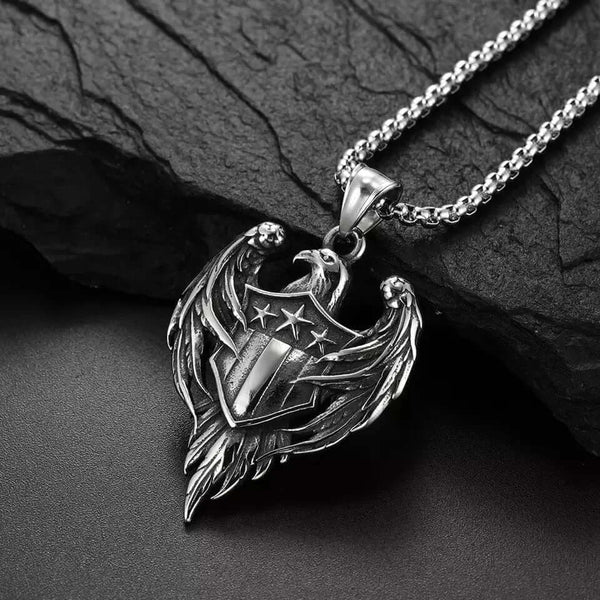 LIBERTY WINGS - Alloy The Eagle Pendant with Stainless Steel 24inch Round Box Chain, European trending for Men & Boy