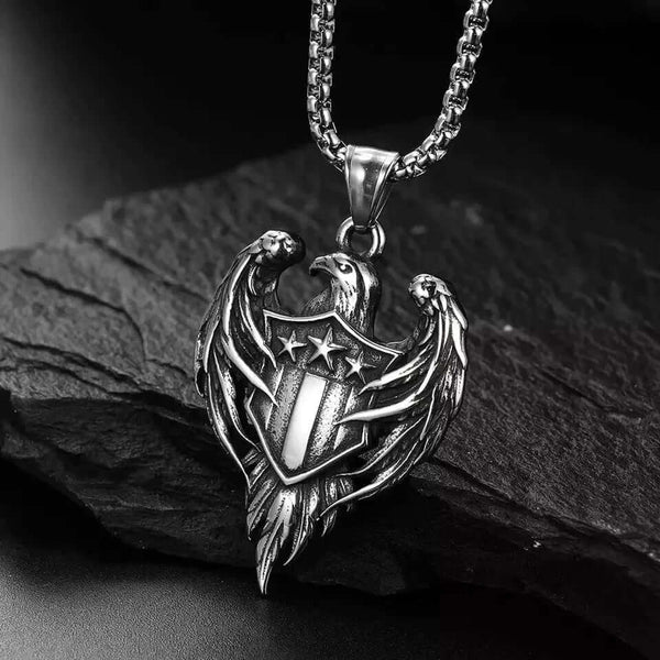LIBERTY WINGS - Alloy The Eagle Pendant with Stainless Steel 24inch Round Box Chain, European trending for Men & Boy
