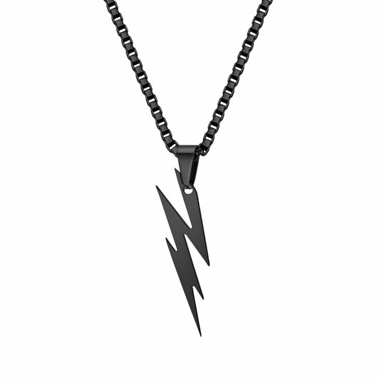 THE MEN THING SS Pendant/ Necklace LIGHTNING BLACK BOLT - 10mm Titanium Steel Pendant with 23inch Round Box 4 mm Chain for Men & Boys
