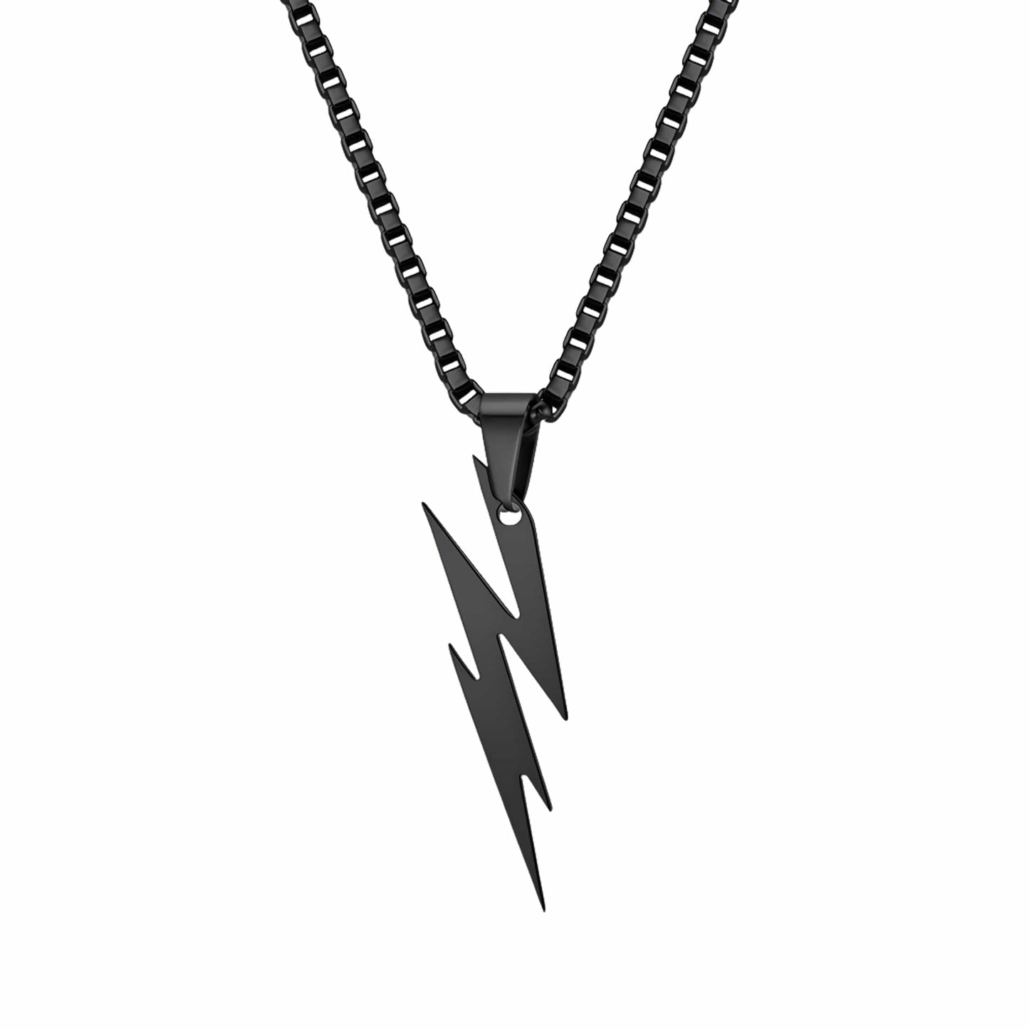 THE MEN THING SS Pendant/ Necklace LIGHTNING BLACK BOLT - 10mm Titanium Steel Pendant with 23inch Round Box 4 mm Chain for Men & Boys