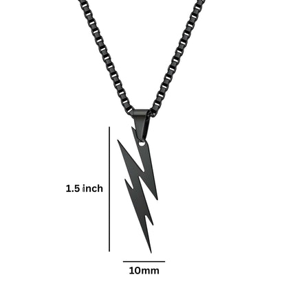 THE MEN THING SS Pendant/ Necklace LIGHTNING BLACK BOLT - 10mm Titanium Steel Pendant with 23inch Round Box 4 mm Chain for Men & Boys