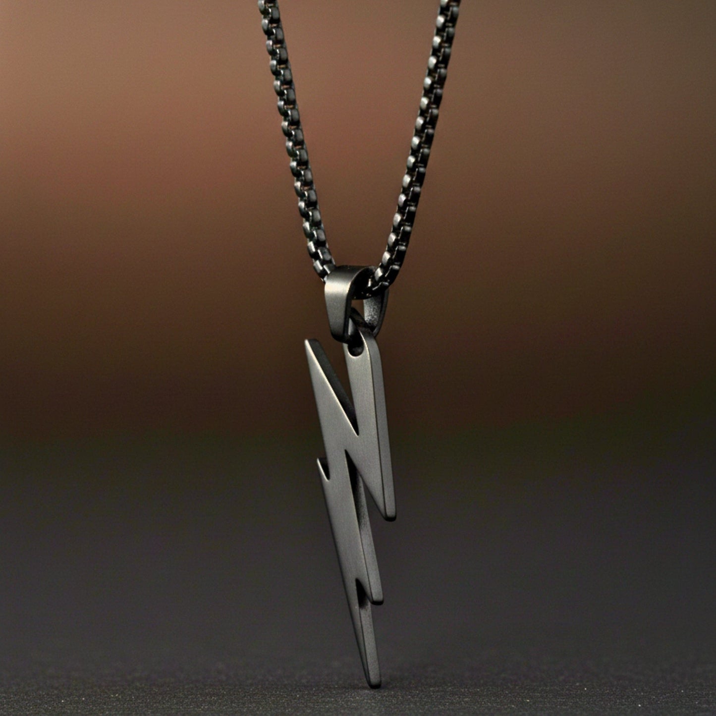 THE MEN THING SS Pendant/ Necklace LIGHTNING BLACK BOLT - 10mm Titanium Steel Pendant with 23inch Round Box 4 mm Chain for Men & Boys